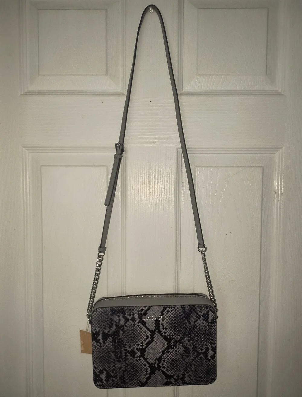 Michael Kors Black and Gray Snake Print Crossbody Bag NWT
